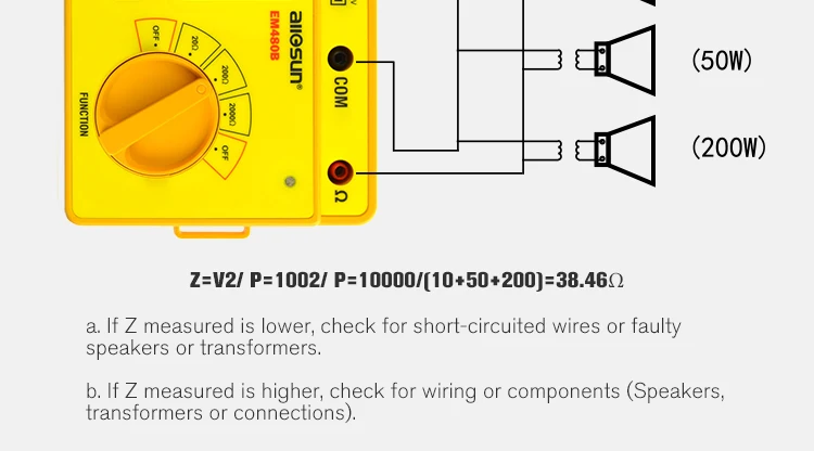 Все солнце EM480B аудио Сопротивление Тест er портативный тест CATIII диапазоны 20/200/2000 Измеритель сопротивления 1 кГц Функция таймера Удержание данных