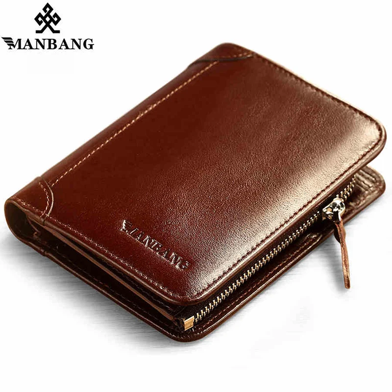 ManBang Time limited Short Solid Hot High Quality Genuine Leather Wallet Men Wallets Organizer font b