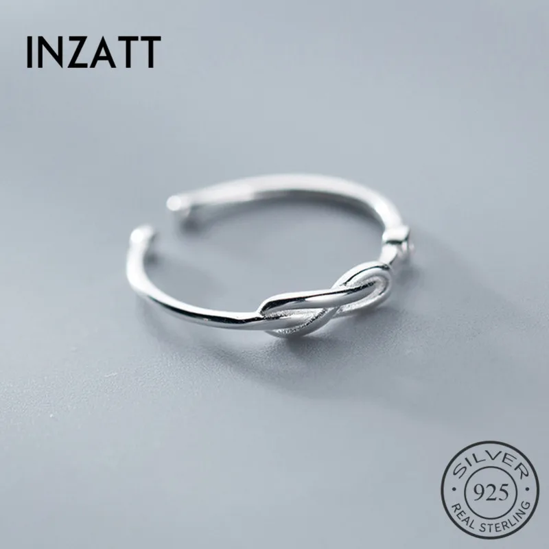 

INZATT Real 925 Sterling Silver Geometric MInimalist Zircon Opening Ring For Fashion Women Romantic Bowknot Fine Jewelry Gift