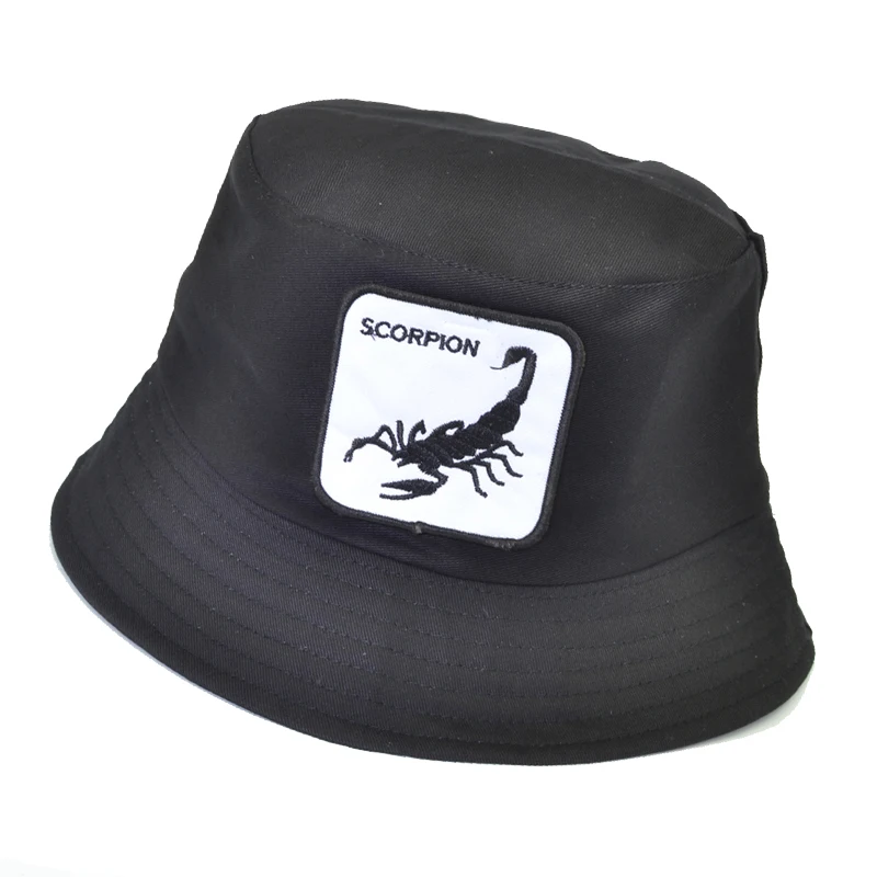 

Fashion Scorpion Embroidered bucket hat Women Men Summer Animal harajuku flat Hat Unisex fisherman hat Bone
