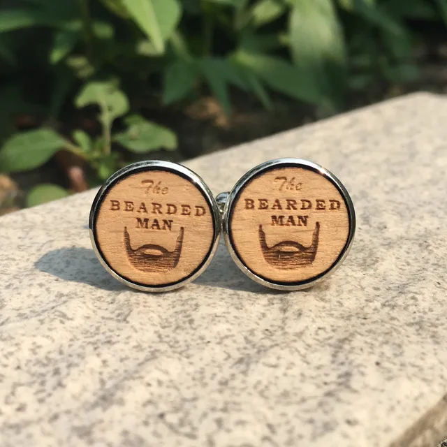 the bearded man wood cufflinks hipster beard wedding gift groomsmen