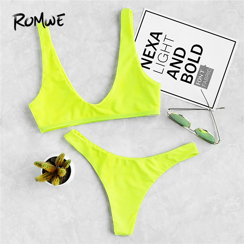 Romwe الرياضة النيون الأخضر يغرق العنق سترة بيكيني مع عالية الساق أسفل النساء بيكيني مجموعات عادي ملابس السباحة الشاطئ مثير ملابس السباحة Romwe الرياضة النيون الأخضر يغرق العنق سترة بيكيني مع عالية الساق أسفل النساء بيكيني مجموعات عادي ملابس السباحة الشاطئ مثير ملابس السباحة