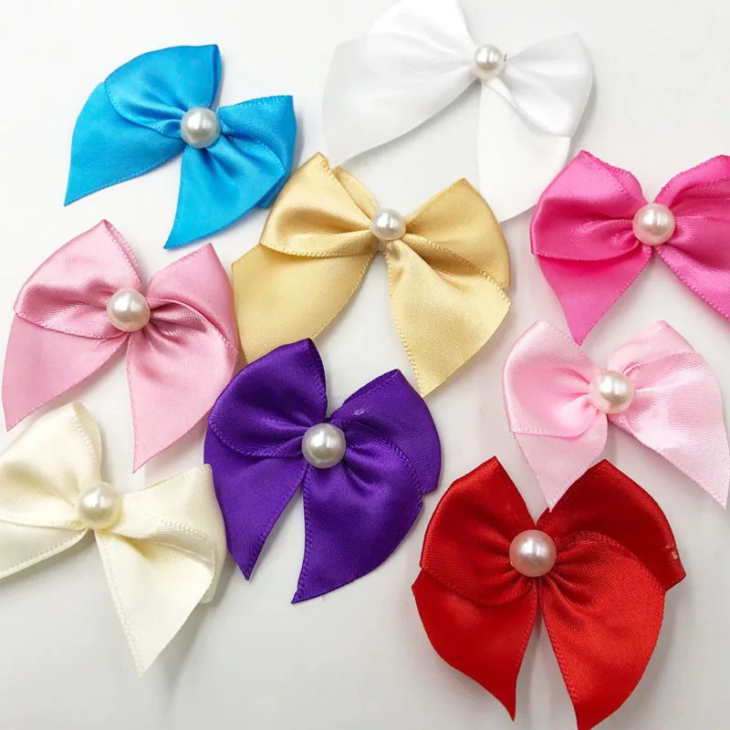 

40PC Ribbon Bows Flower the Pearl Appliques Sewing Craft Lots Upick B332