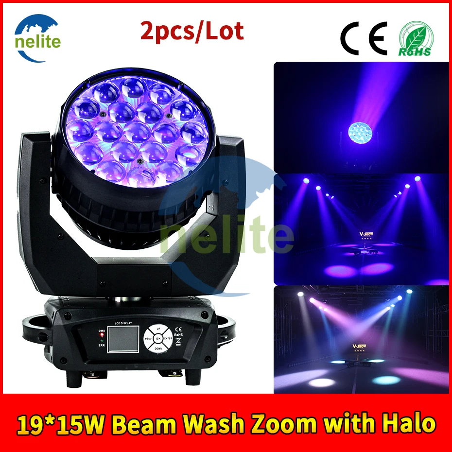 

2pcs AURA 19x15W RGBW 4in1 Beam Wash Moving Head Light With Zoom Backlight Function Led Dmx Dj Light For Disco Bar Nightclub