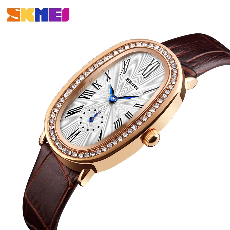 SKMEI женские часы брендовые роскошные кожаные кварцевые наручные часы для женщин модные часы для женщин Relogio Feminino Montre Femme - Цвет: Gold Brown