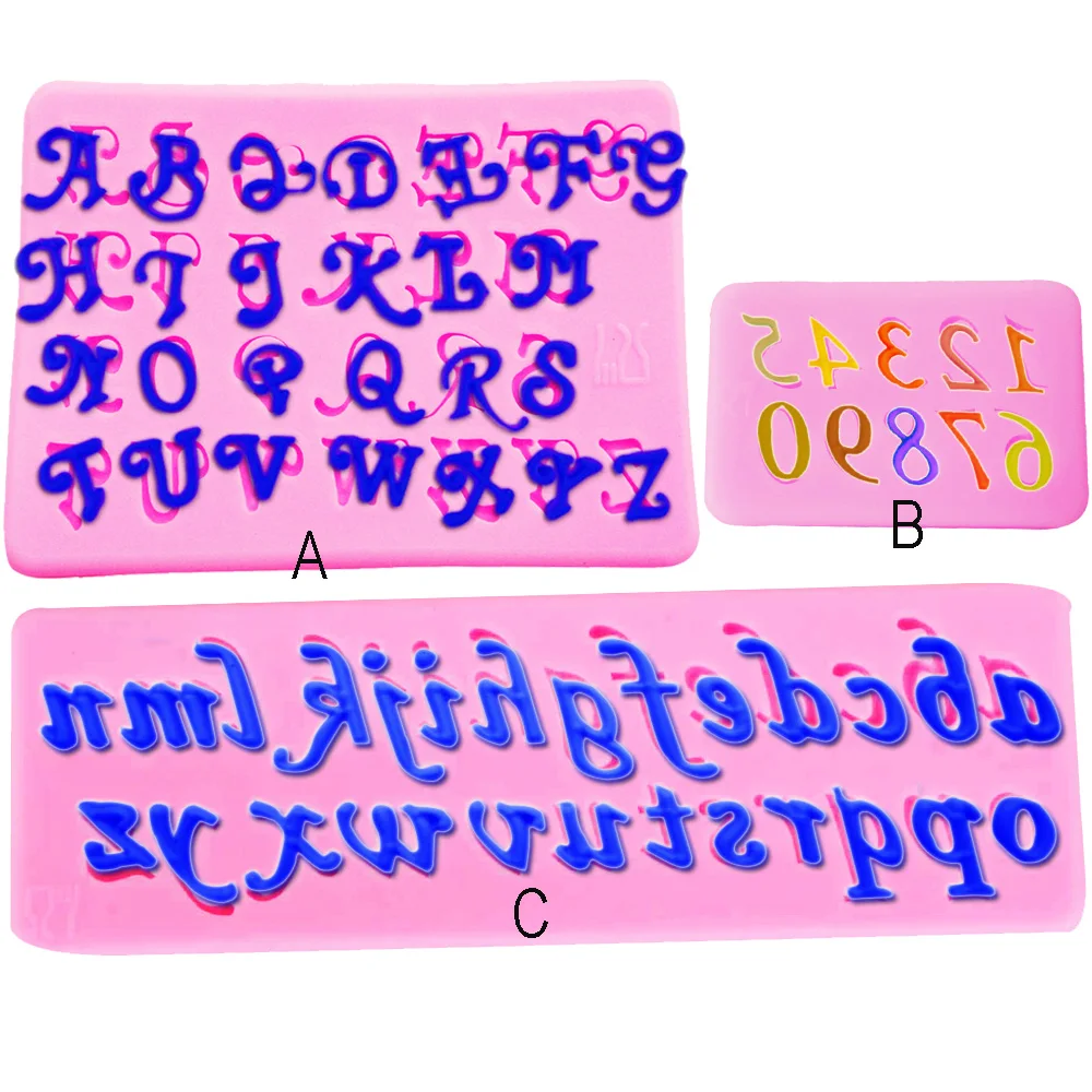 

C178 Alphabet Numbers Letters Fondant Silicone Mold Gumpaste Chocolate Candy Clay Moulds Cake Decorating Tools 3pcs/set
