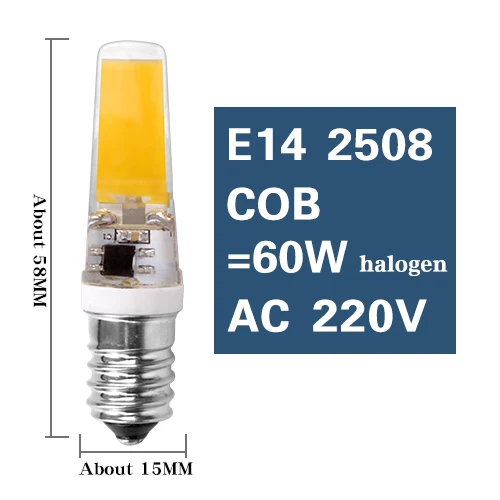 Светодиодный G4 COB SMD заменить галогенные осветительные лампы G9 E14 лампа затемнения AC DC 12 В 220 В 3 Вт 6 Вт 9 Вт прожектор люстра Bombillas - Испускаемый цвет: E14 2508 COB 6W 220V