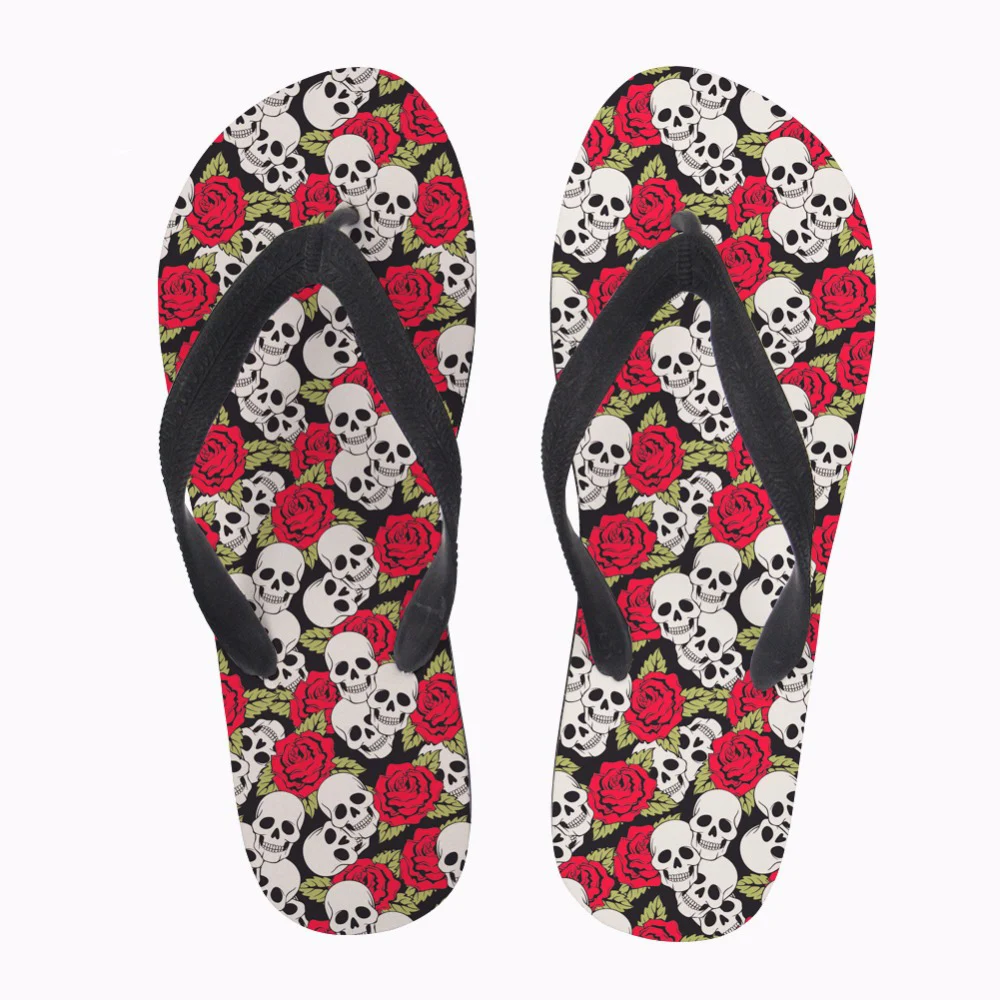 

Customized Skull Pattern Summer Women Flip Flops Casual Slip-on House Slippers Woman Beach Flip Flops for Girls Female Zapatos