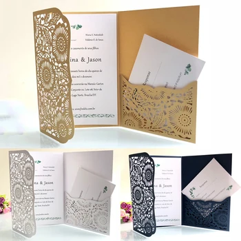 

10PCS European laser hollowing out three fold bag Wedding Invitations Card Elegant Envelopes Event Party Wedding Decoration