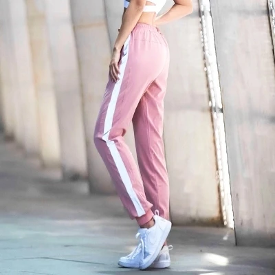 Женские розовые штаны для бега, женские длинные штаны с принтом, свободные спортивные штаны для фитнеса - Цвет: Розовый