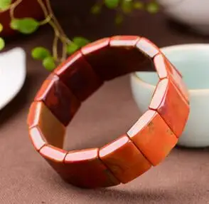

free shipping 21*16*6 Natural South Red Warring States Red Agate Hand Golden Grass Flower Jade Bracelets
