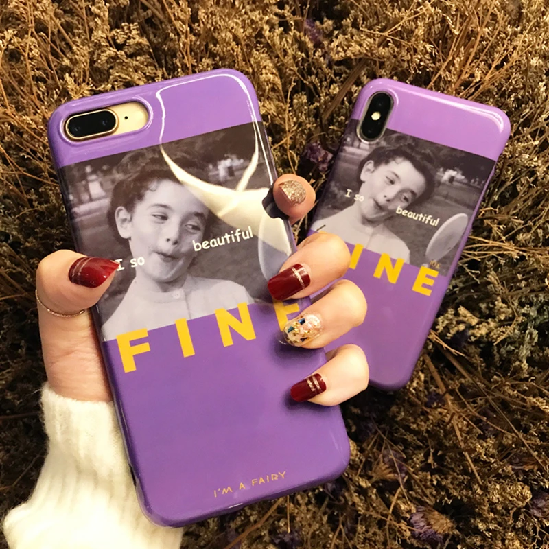Aoweziic Ins popular purple self timer cute girl For iPhoneX XS mobile phone shell 6S 7P protective sleeve 8Plus soft silica gel
