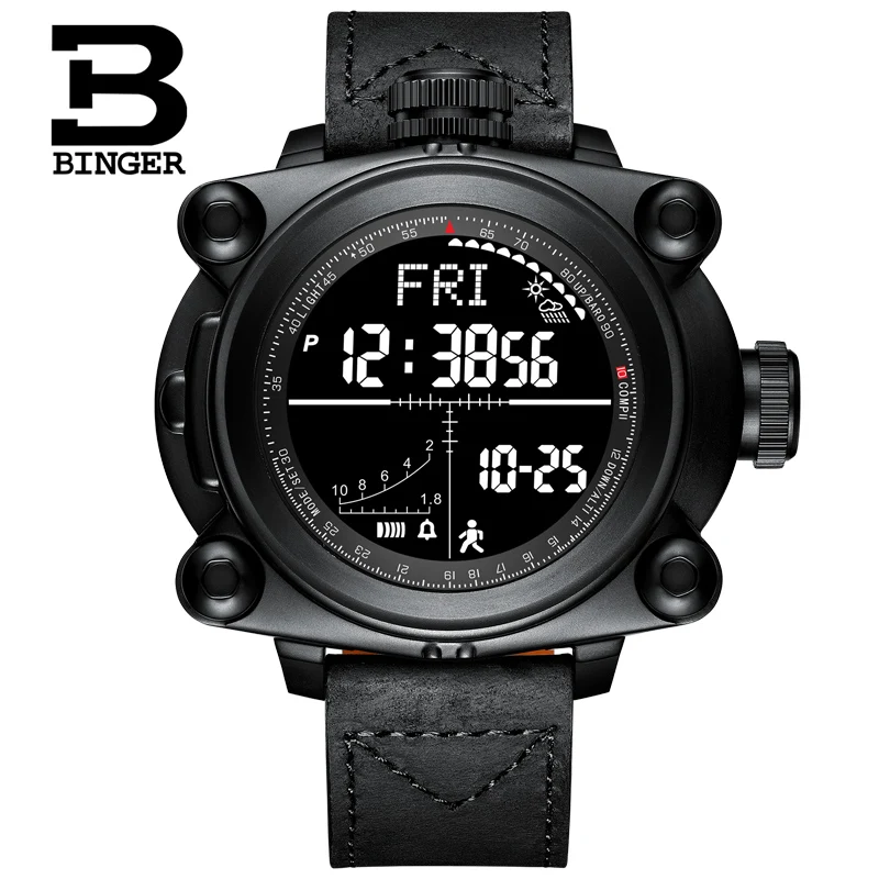 Smart Men Watches Outdoor sport Digital wristwatches step counting function/altitude/pressure/weather/compass/temperature BINGER