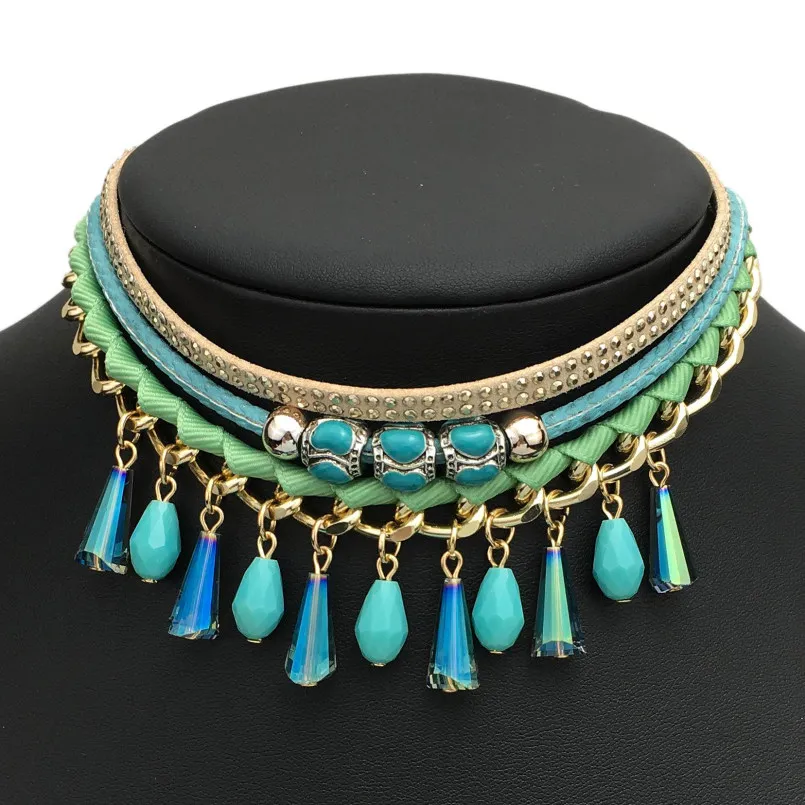 MANILAI Boho Multi layers Leather Charm Crystal Chokers Necklaces For Women Fashion Handmade Beads Maxi Necklaces & Pendants