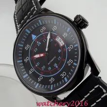 43mm Planca black dial PVD case date adjust blue markers Automatic movement Men’s Watch