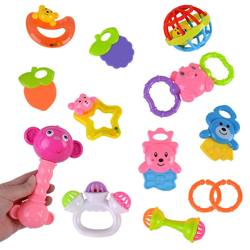 13PCS Baby Toys Plastic Hand Jingle Shaking Bell Lovely Bear Crab Toy