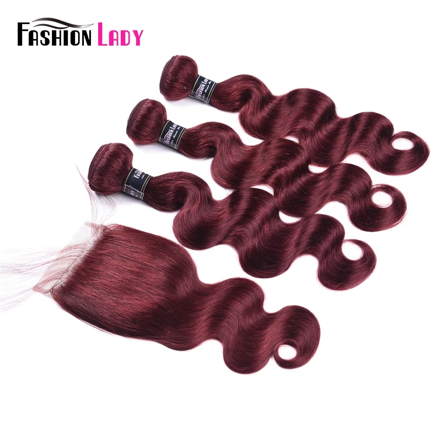 Fashion Lady Pre-Colored 3pcs Red 99j Mahogany Body Wave Mongolian Hair Bundles With Free Part Lace Closure Non-Remy Fashion Lady Pre-Colored 3pcs Red 99j Mahogany Body Wave Mongolian Hair Bundles With Free Part Lace Closure Non-Remy