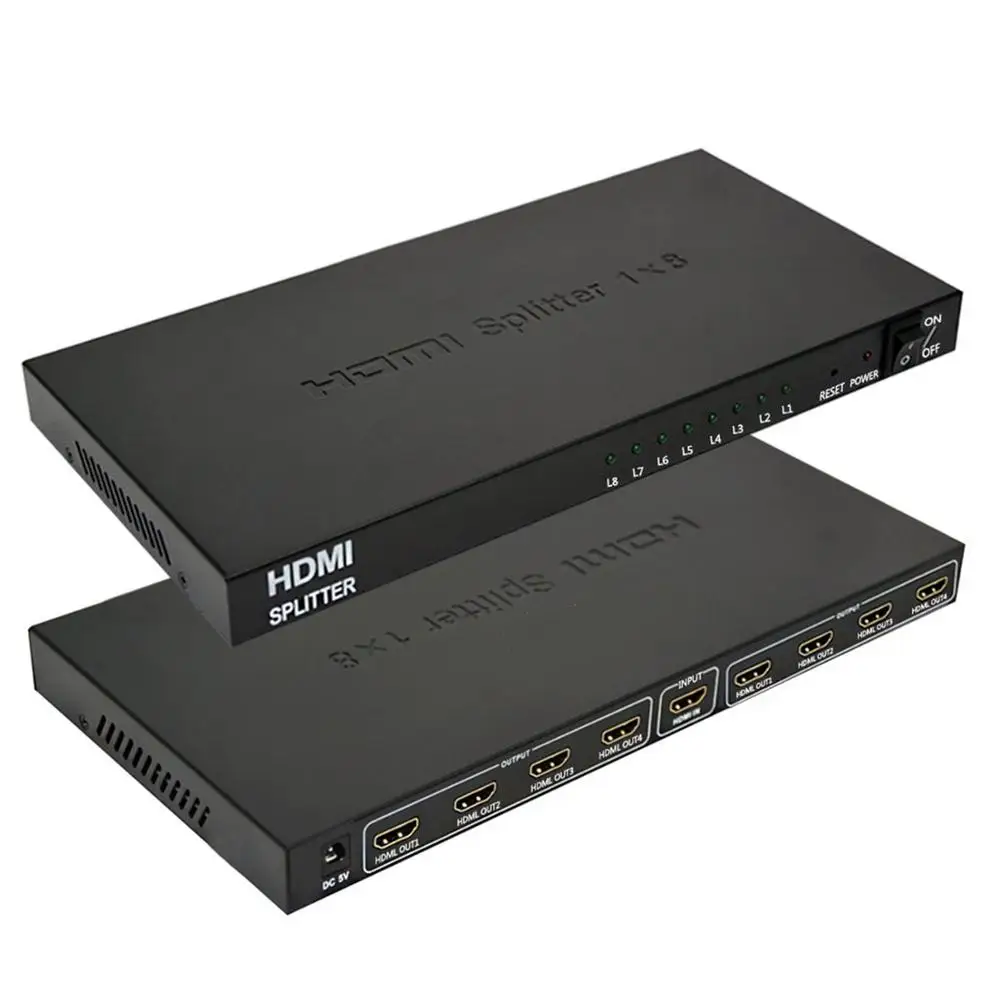 

1 in 8 out 8 HDMI Female Ports 1x8 HD HDMI Splitter Audio Video for 3D 1080P Support HDMI Resolution Up to 4Kx2K