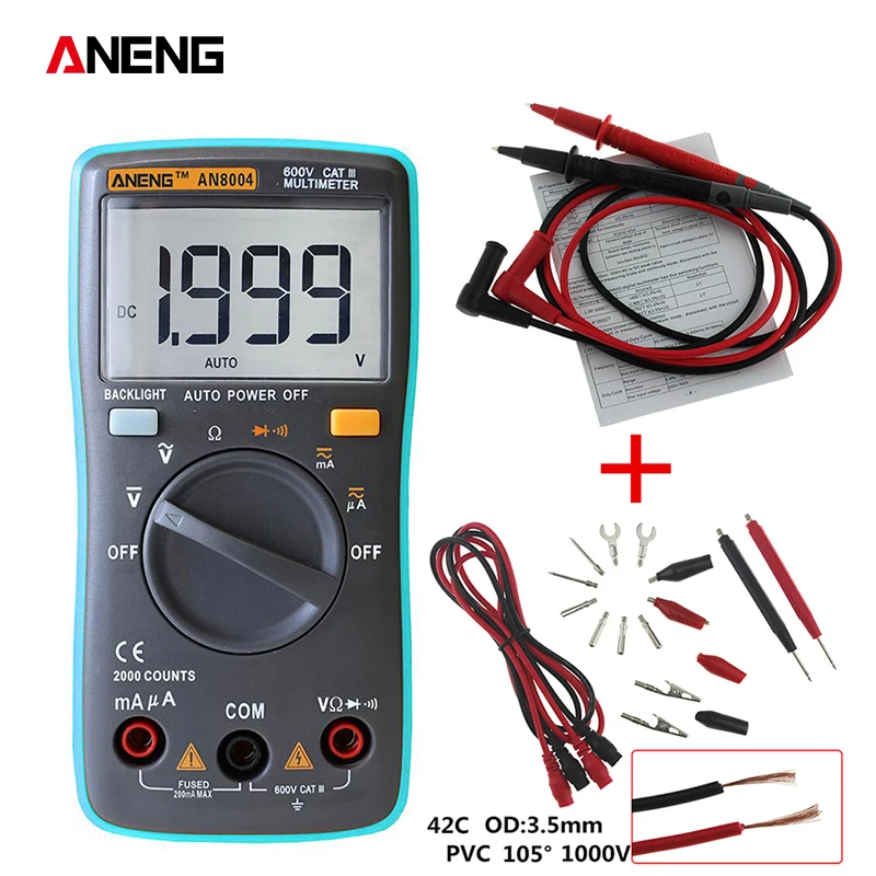 

ANENG LCD Digital Multimeter 1999 Counts Voltmeter Ammeter Resistance Tester DC / AC 750 / 1000V And Volt Ohmmeter AN8004