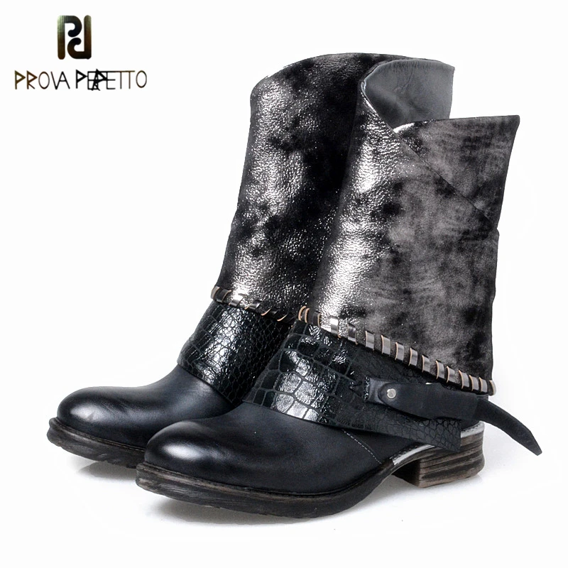 

Prova Perfetto 2018 Spring Autumn Thick Heel Round Toe Martin Boots Woman Low Heel Zipper Black Chelsea Boots Fashion Shoes