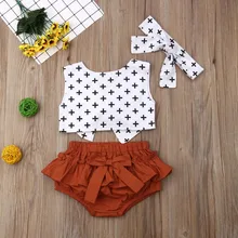 Одежда для новорожденных девочек, Короткие Топики, Короткие штаны с юбкой-пачкой и оборками, повязка на голову, комплект одежды из 3 предметов