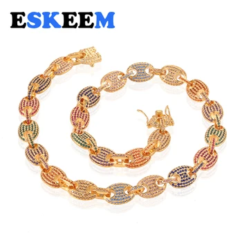 

Hip Hop Jewelry Iced Out Mariner Link Chain Necklace Width 12MM Multi Lengths Multicolor AAA CZ Micro Pave Mariner Choker