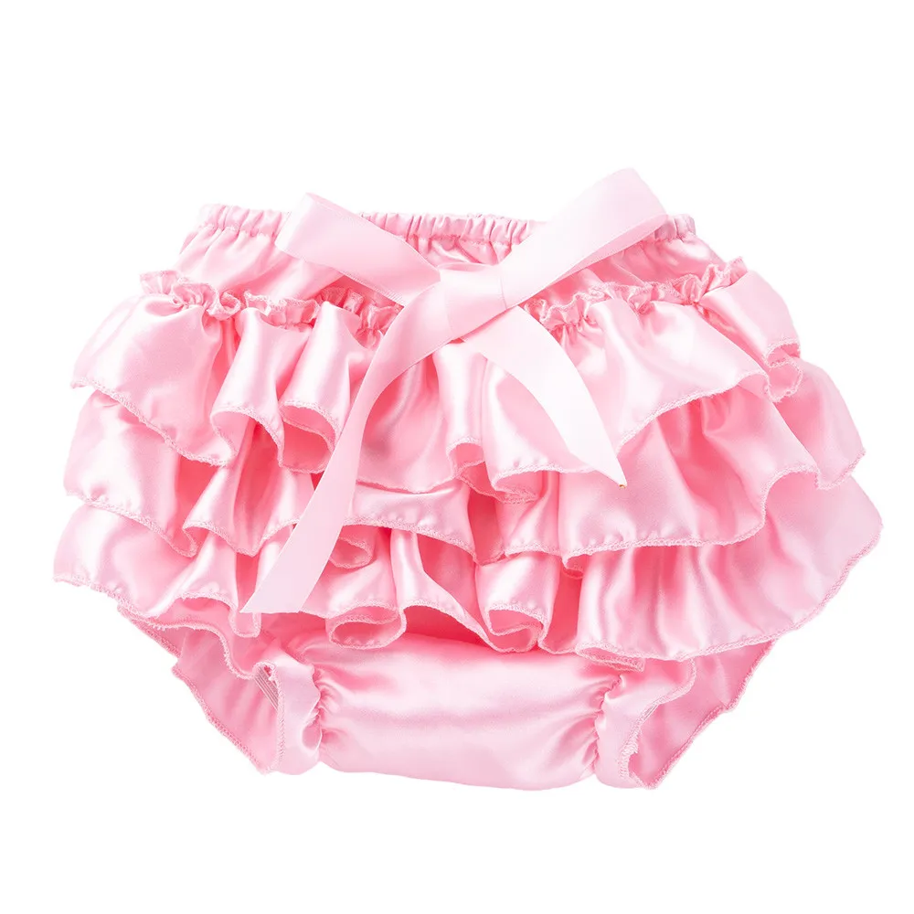 Baby Panties Infant Girl Bowknot Ruffle Bloomer Nappy Underwear Panty Diaper Baby Girl Ruffle Panties#c - Цвет: Pink