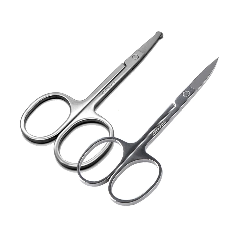 

2pcs Makeup Scissors Small Stainless Steel Nose Hair Scissor Rounded Eyebrow Eyelashes Epilator Face Hair Removal Tools