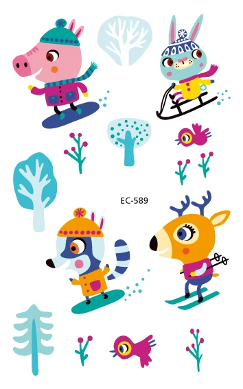 EC581-590, новинка, милый мультфильм, дети, зимние игры, животное, Временные татуировки, стикер боди-арт, поддельная переводная татуировка, тату - Цвет: EC589