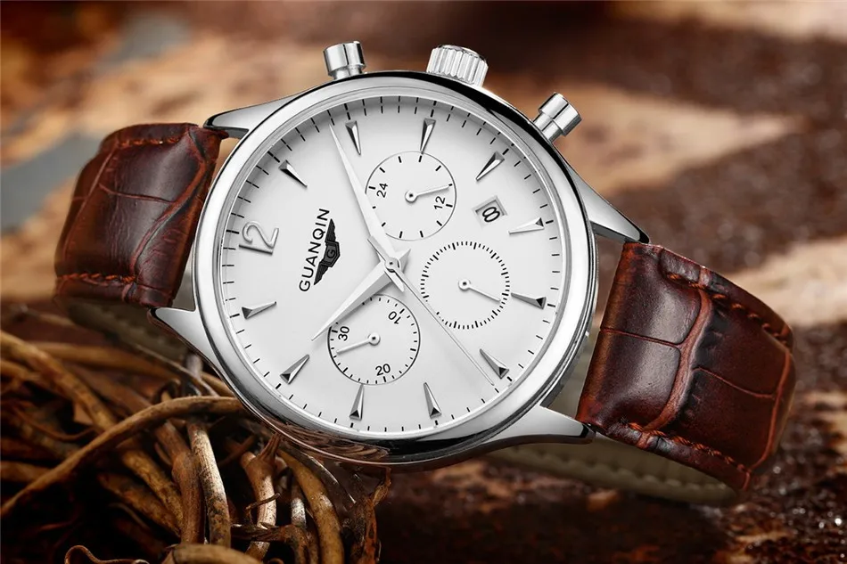 GUANQIN Luxury Watches Men Top Brand relogio masculino relojes Fashion Wristwatch Men Sport Leather Strap Quartz Watch Montre Homme (7)