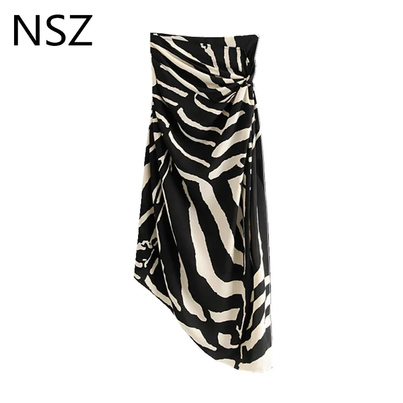 NSZ для женщин животных печати сексуальная летняя юбка ассиметричная юбка молния лук спереди миди юбки