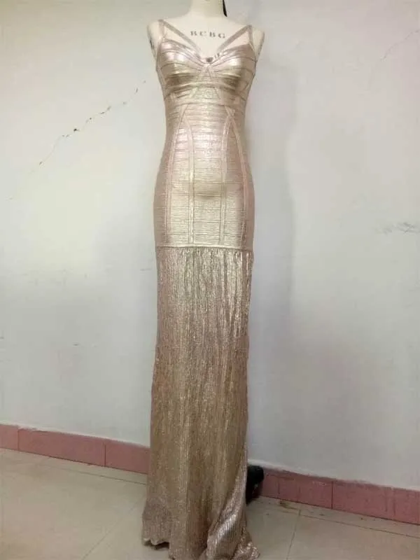 Новое платье золото Эластичность узкие модные роскошные отдыха женщина Коктейльные Вечерние повязки длинное платье(H2003