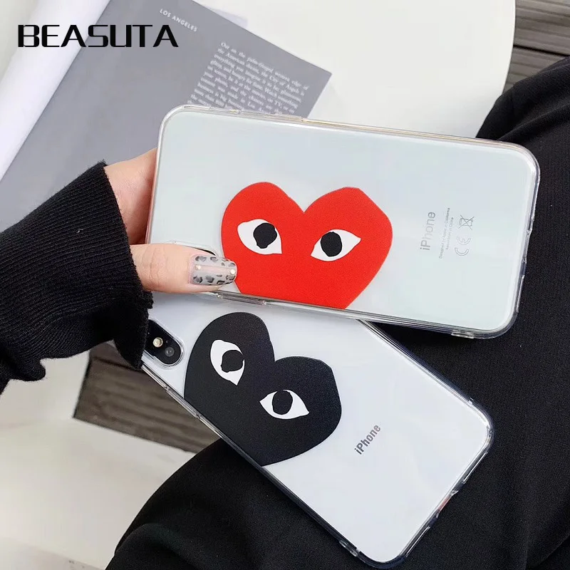 

Japan CDG Comme Loving eyes Clear Silicone Soft TPU Transparent Cover For iphone 7 8 6s Plus XS MAX XR Coque capas funda Garcons