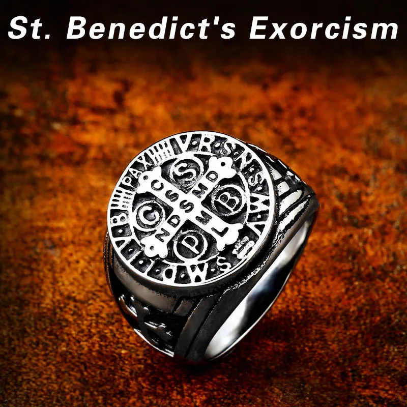Beier 316L Stainless Steel Letter faith cross Jesus St. Benedict's Exorcism for men wholesale ring fashion jewelry LR623