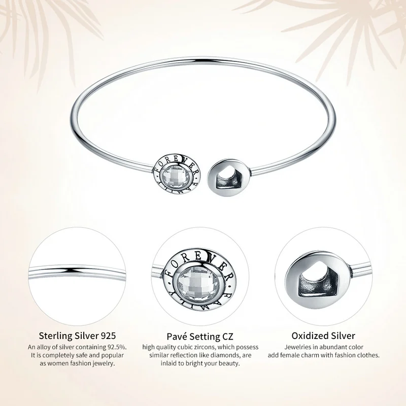 Tanie BAMOER oryginalna 925 Sterling Silver rodzina na zawsze wyczyść CZ Geocentric mankiet bransoletki luksusowe srebro biżuteria SCB011