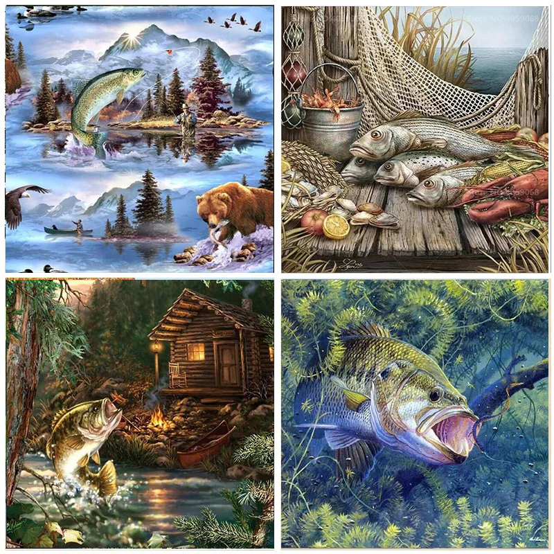 

5D Diamond Painting Fish Landscape Round Drill Embroidery DIY Animal Home Decoration Mosaic Crystal Cross Stitch Handmade Gifts
