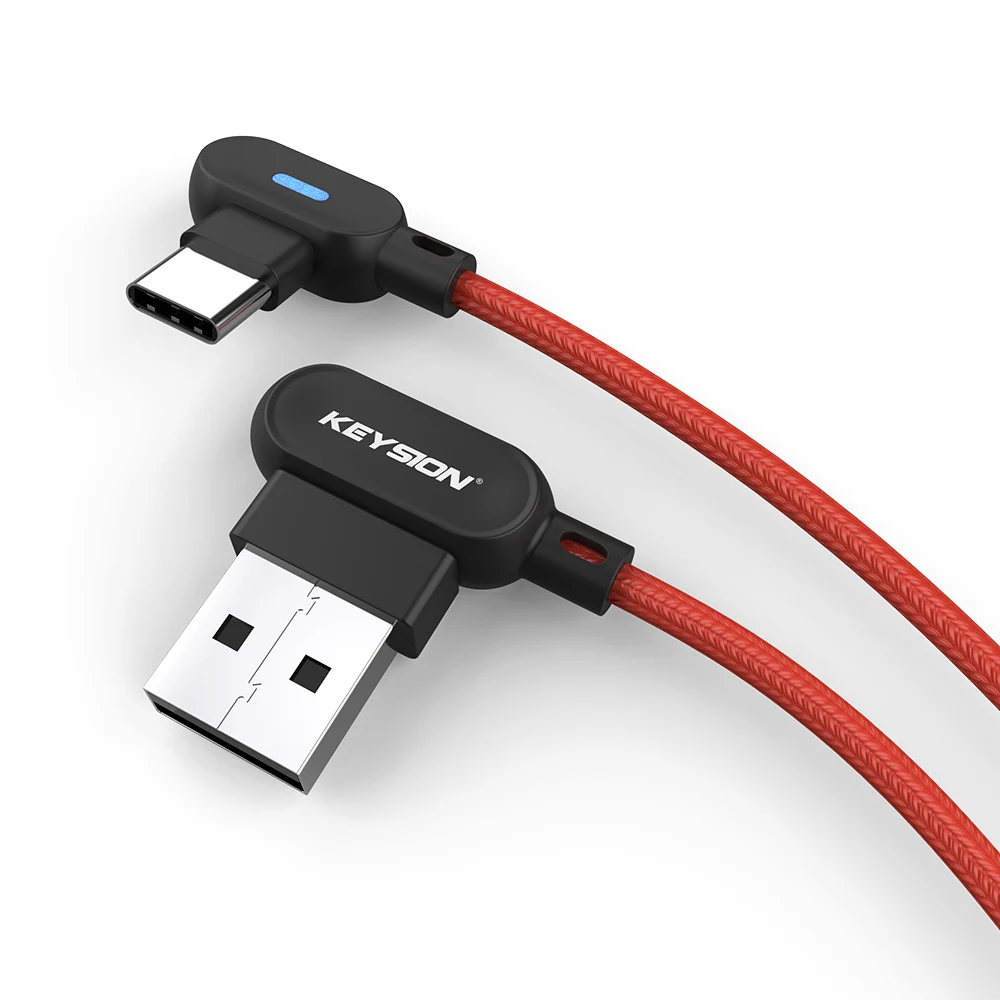 KEYSION 3.1A L-type USB-C кабель для samsung S10 S9 Note9 зарядное устройство кабель светодиодный свет Телефон Играть Игра type-C кабель для Xiaomi huawei - Цвет: Красный