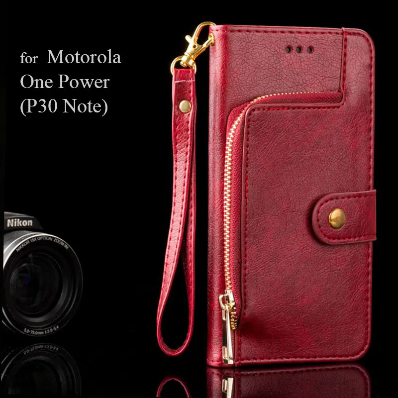

Luxury case for Motorola One Power (P30 Note) zipper Wallet design PU leather coque fundas covers for MOTO One (P30 play)