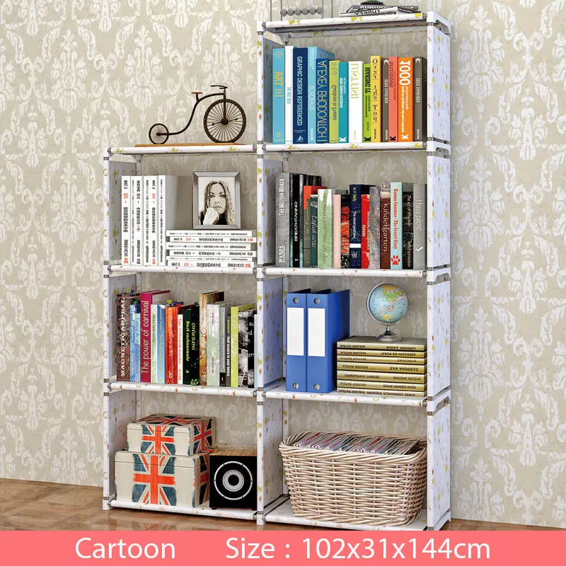 Multi-layer Simple Bookshelf Non-woven fabric organizer storage cabinet Assembly wall shelf bookcase home living room Furniture - Цвет: 9L-L-Cartoon