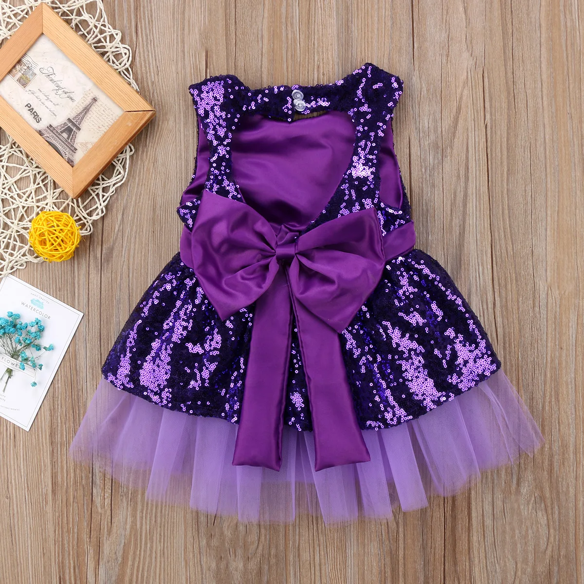Модное милое кружевное однотонное платье-пачка до колена без рукавов с блестками и бантом на спине для маленьких детей Летняя праздничная одежда