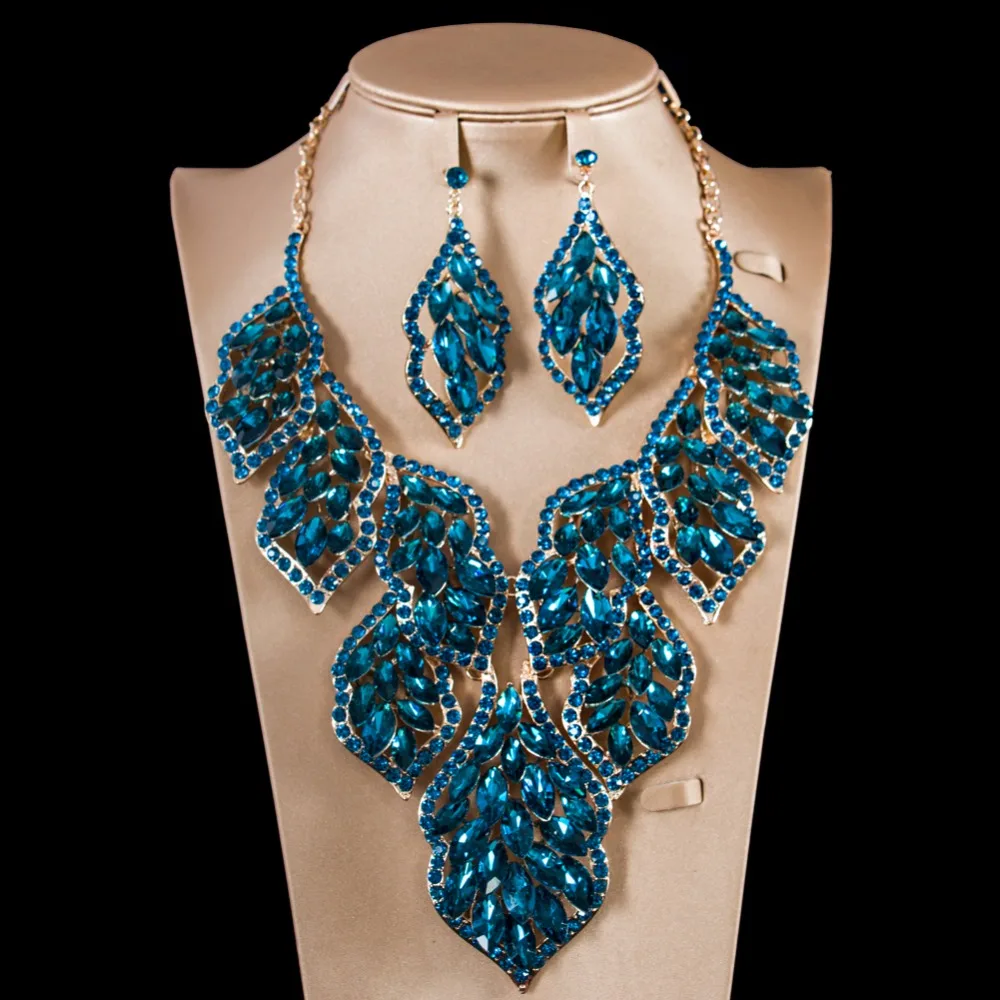 

XT QU gold color jewelry set Austrian crystal big necklace and drop earring wedding jewelry sets for bridal free shipping