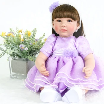

50cm Silicone Baby Doll 100% Handmade long hair Reborn Babies cute Girl cloth Body For Kids Christmas or Birthday Xmas Gift toys