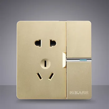 

2pcs Duplex LOFT Personality Switch Socket MK Gold Flat One Open Five-hole Wall Electric Socket with Switch16A