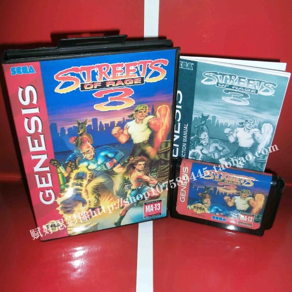 

Sega MD game - Streets of rage III 3 with Box and Manual for 16 bit Sega MD game Cartridge Megadrive Genesis system