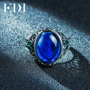 

EDI Retro 10ct Sapphire Rings 100% 925 Sterling Silver Ring Cloisonne Corundum Jewelry Filigree Boule For Women