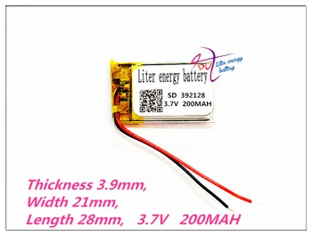 

392128 3.7V 200MAH Polymer rechargeable batteries JAB Bluetooth headset Wireless Headset MP3 MP4 MP5 GPS 402030 Li-ion battery