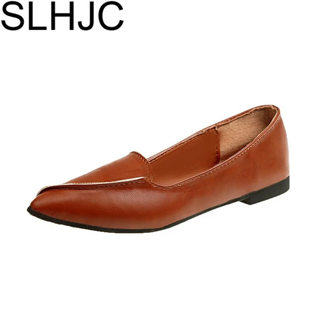 

SLHJC Summer Autumn Shoes Flat Heel Leather Flats Boat Shoes Women Pointed Toe Casual Soft Flats Promotion
