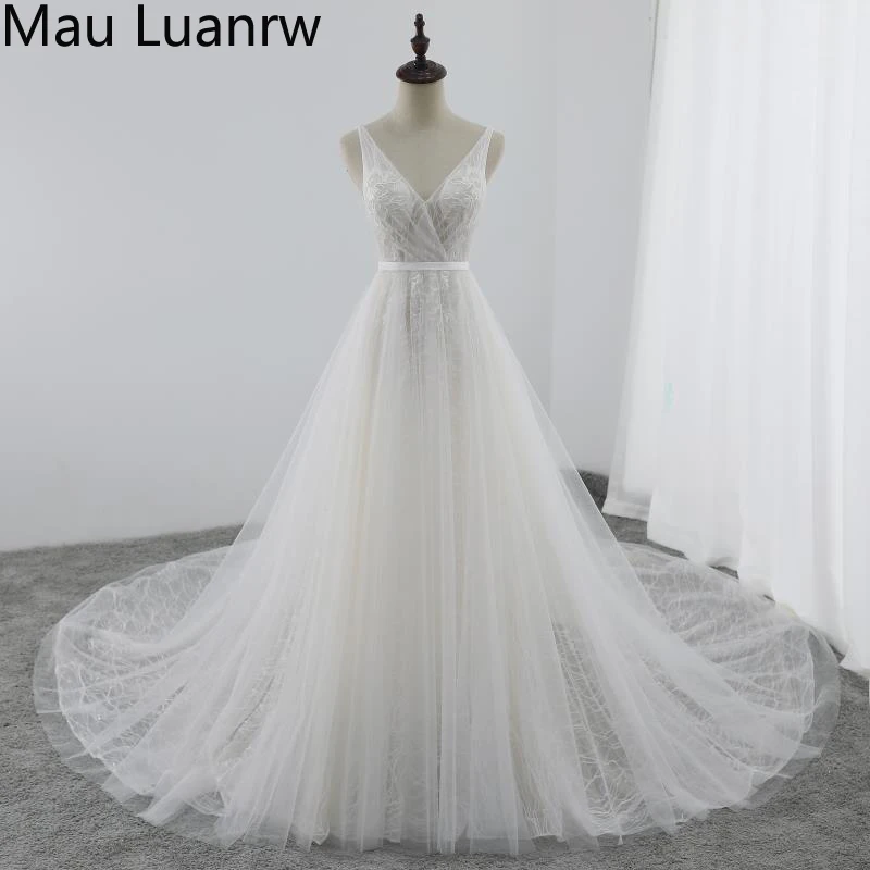 

2019 Lace Wedding Dresses Sexy Summer Beach Wedding Gowns Customised V-neck Bridal Gown Mau Luanrw