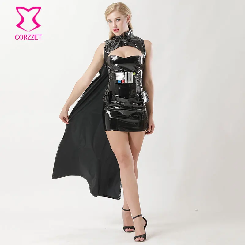 Steampunk Sexy Black Faux Leather Buckle Overbust Halter