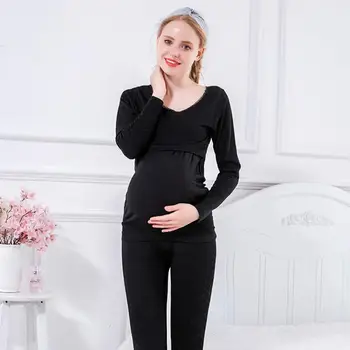 

Autumn Winter Pregnant Women's Underwear Round Neck Maternity& Nursing Thermal Pajama Set Underwear Lactation Underwear Sets